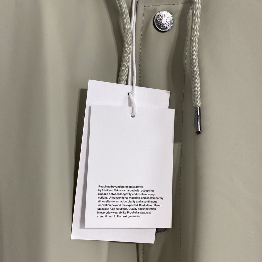 Rains Jacket Unisex Women's Men's L Cement Snap Front Short Hooded Coat NEW - Picture 3 of 16